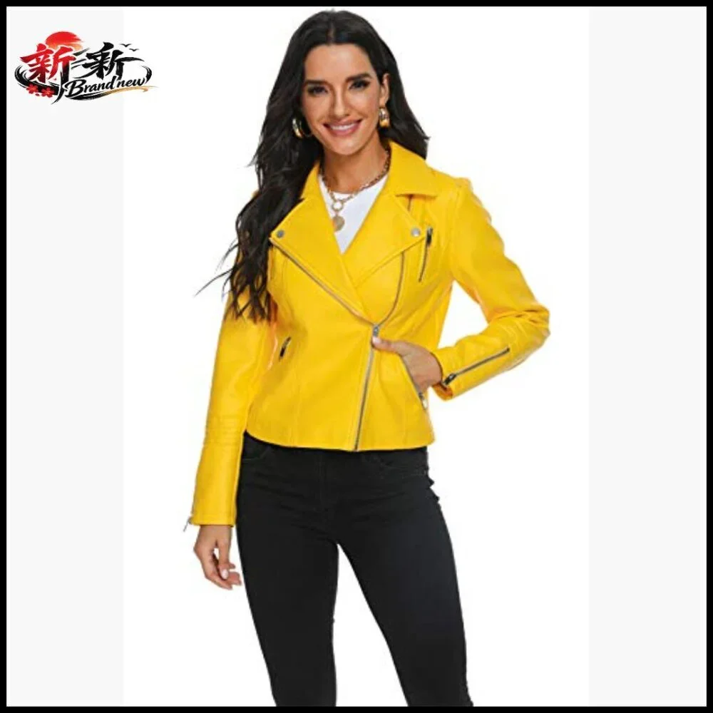 Faux Leather Jacket Women Moto Biker Coat Vegan